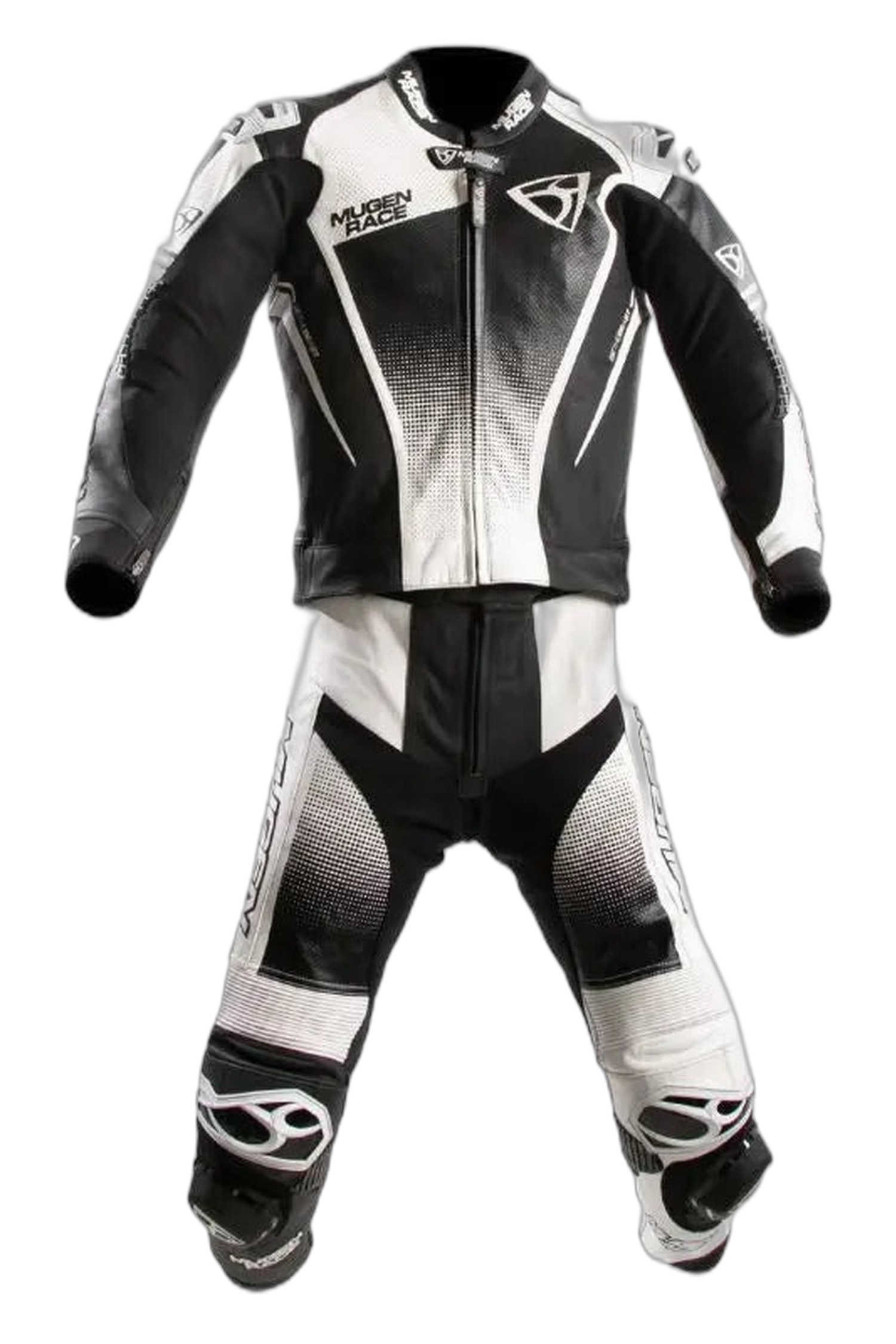 MUGENRACE MNR-2402 SIDEGUN 2 pezzi Tuta pelle Nero Bianco
