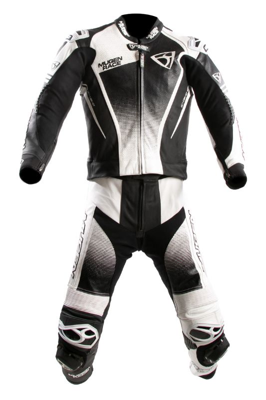 MUGENRACE MNR-2402 SIDEGUN 2 pezzi Tuta in pelle Nero Bianco