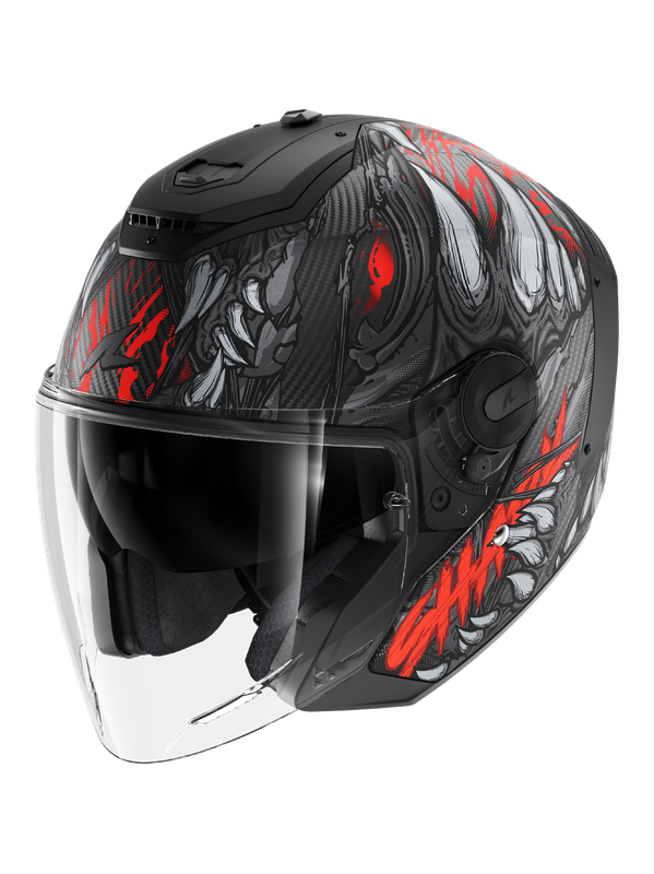 SHARK Rs Jet Carbon Shaytan Anthracite Negro Mate Rojo Casco