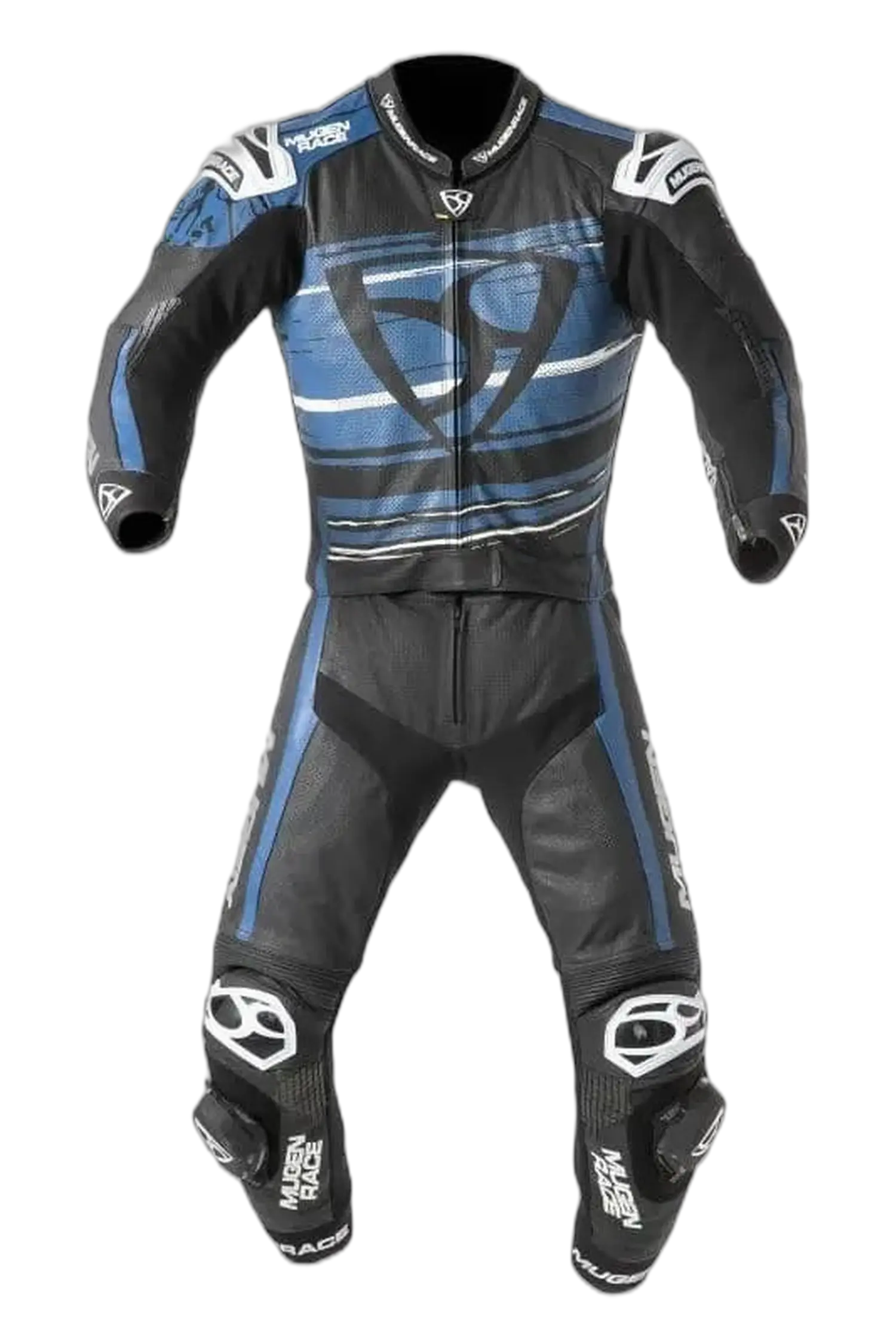 MUGENRACE MNR-2008 Rc-Max Due Pezzi Tuta Pelle Bianco Nero Blu
