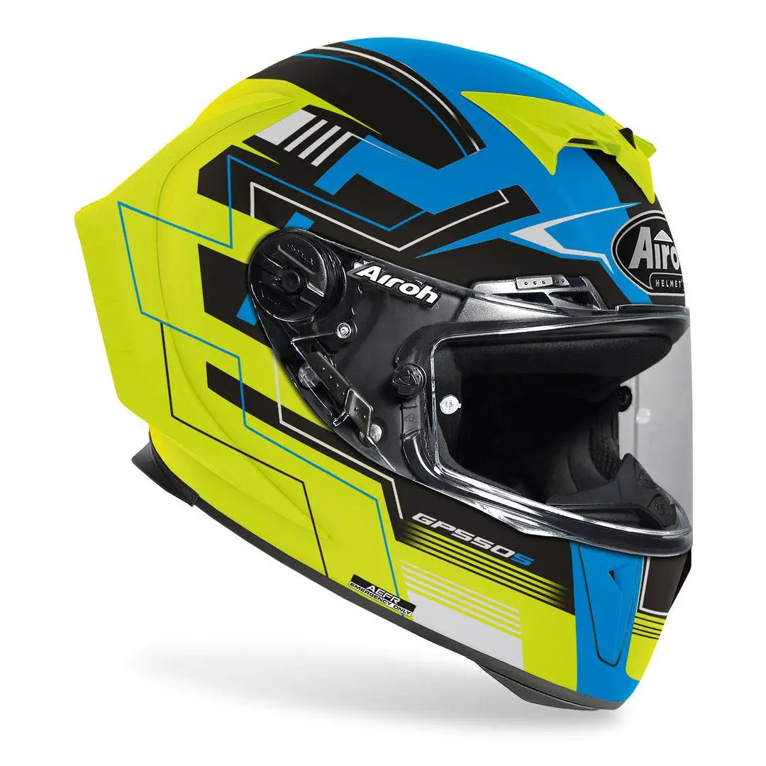 AIROH GP550 S SFIDA Moto Integrali Caschi Blu Giallo Opaco