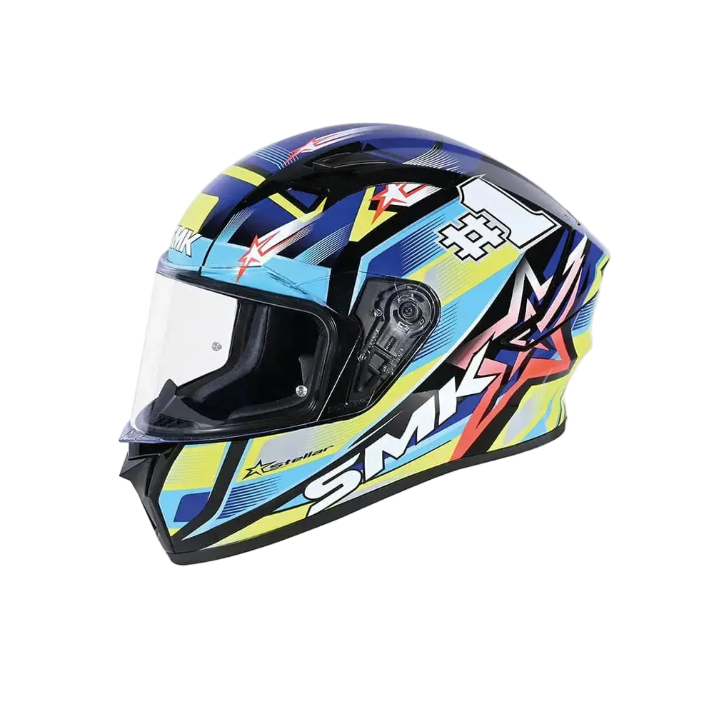 SMK STELLAR SPORTS #UNO MA254 Moto Integrale Caschi Grigio Blu Giallo 