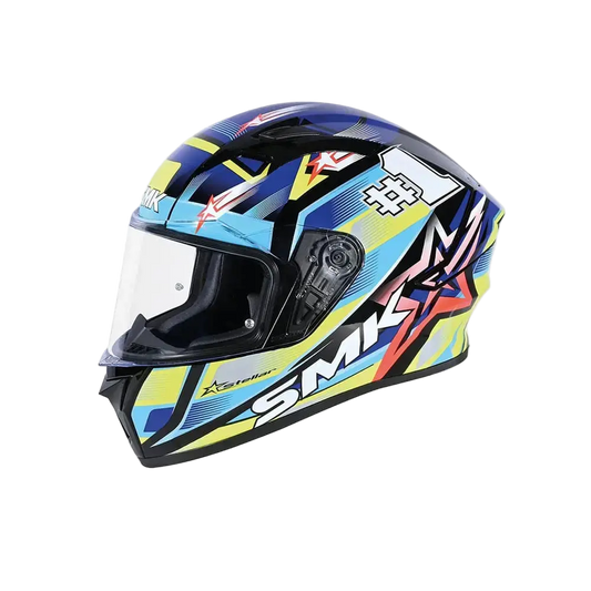 SMK STELLAR SPORTS #UNO MA254 Moto Integrale Caschi Grigio Blu Giallo 