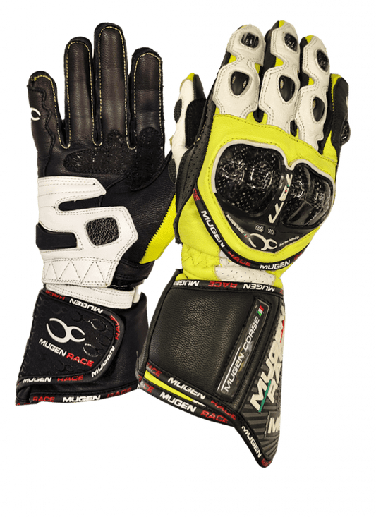 MUGENRACE G-MNR-1461 BORNEW Sportivi Moto Pelle Bianco neon