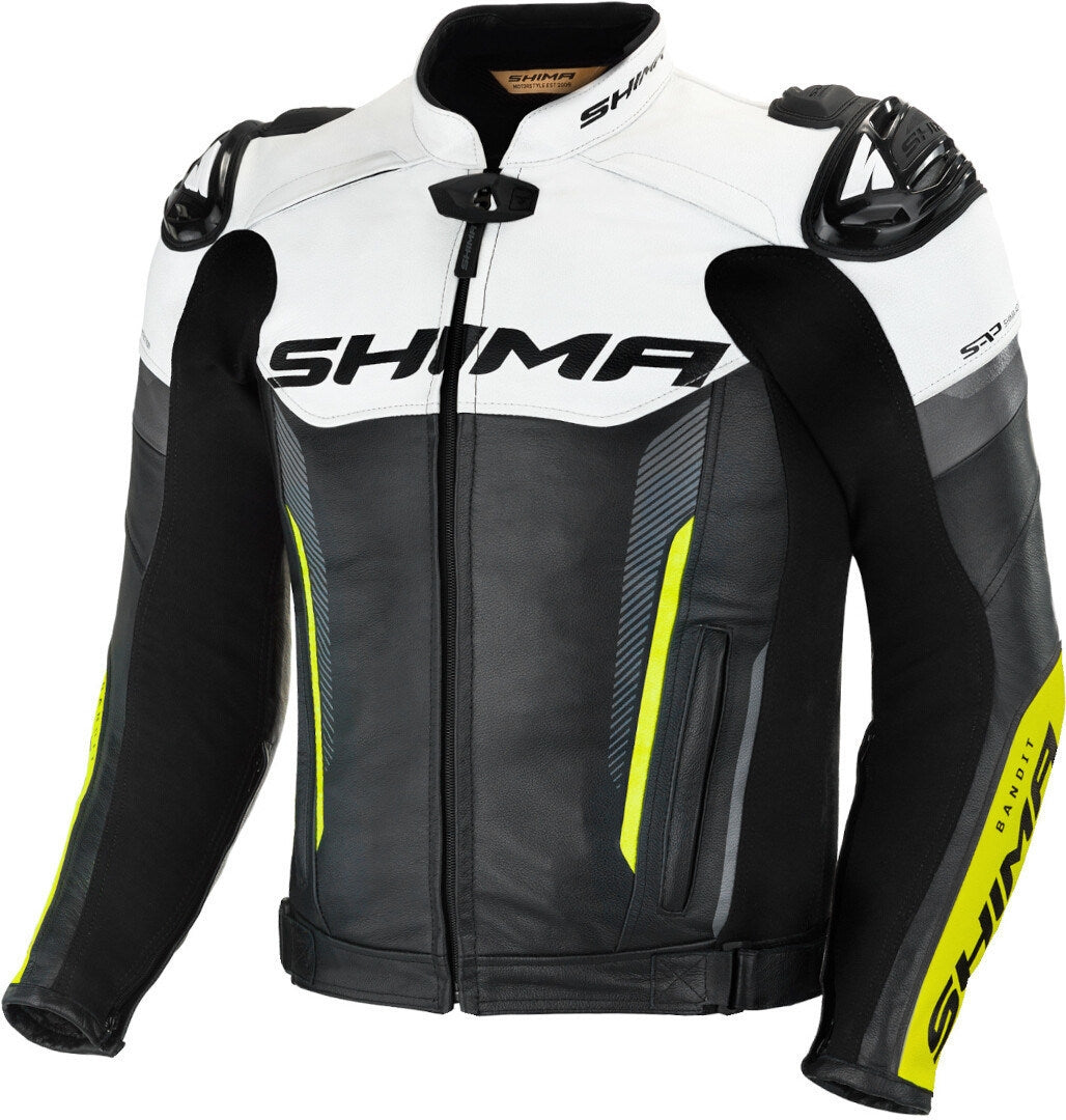SHIMA Bandit motociclista Corsa pelle Giacca Nera Bianca Gialla