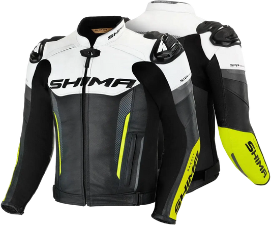 SHIMA Bandit motociclista Corsa pelle Giacca Nera Bianca Gialla 