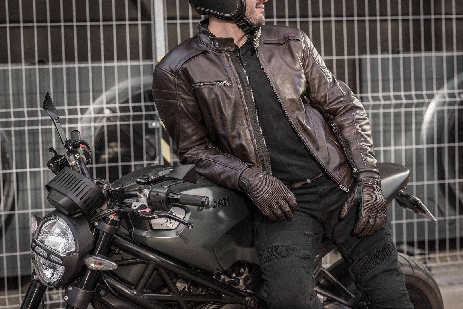 SHIMA Blake Giacca pelle uomo motociclista MARRONE