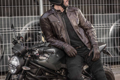SHIMA Blake Giacca pelle uomo motociclista MARRONE