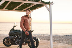 SHIMA Hunter+ 2.0 impermeabile moto pelle Giacca marrone chiaro