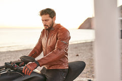 SHIMA Hunter+ 2.0 impermeabile moto pelle Giacca marrone chiaro