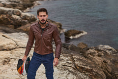 SHIMA Hunter+ 2.0 moto pelle Giacca Marrone