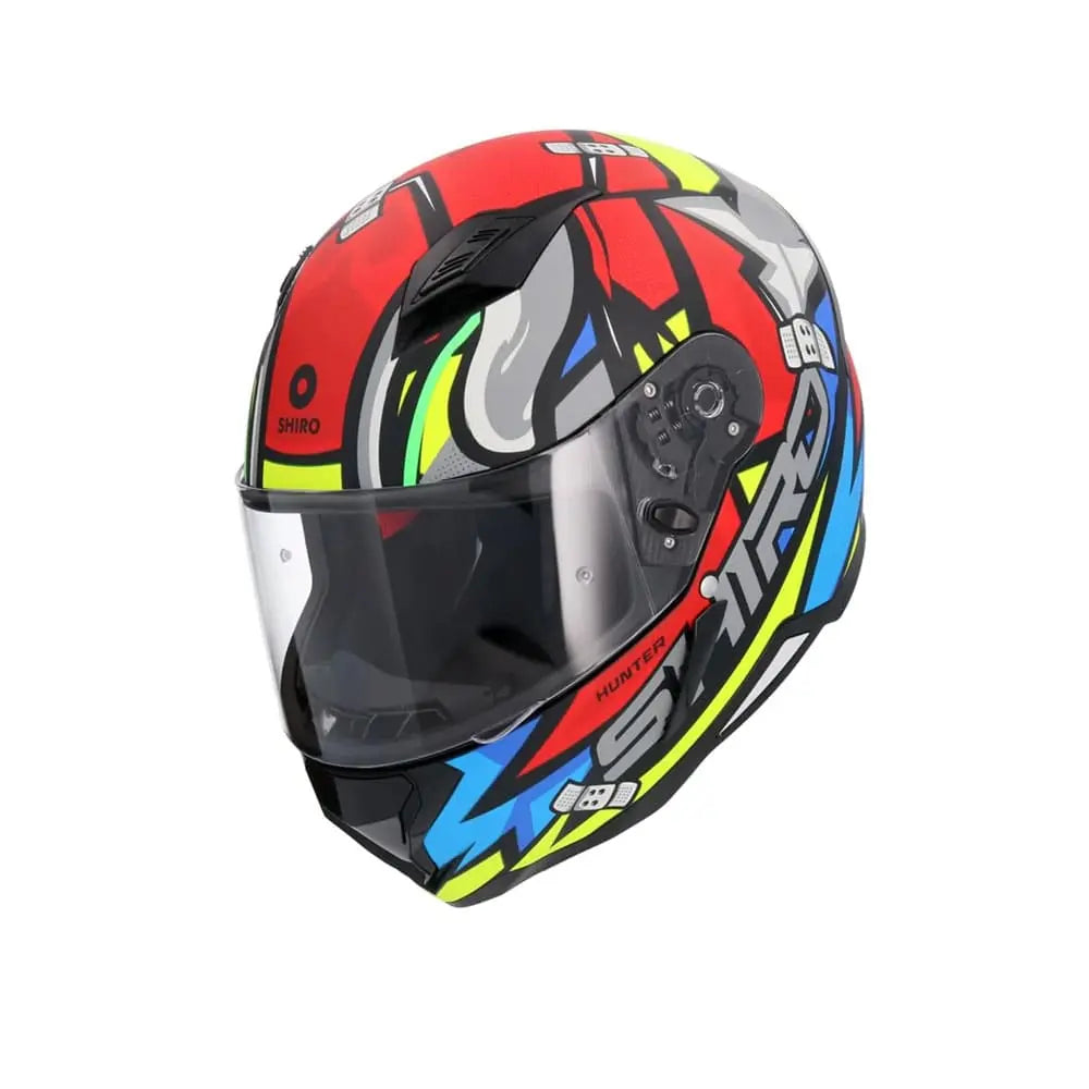 SHIRO HUNTER RACCOON Moto Integrali Caschi Rosso Blu Grigio 