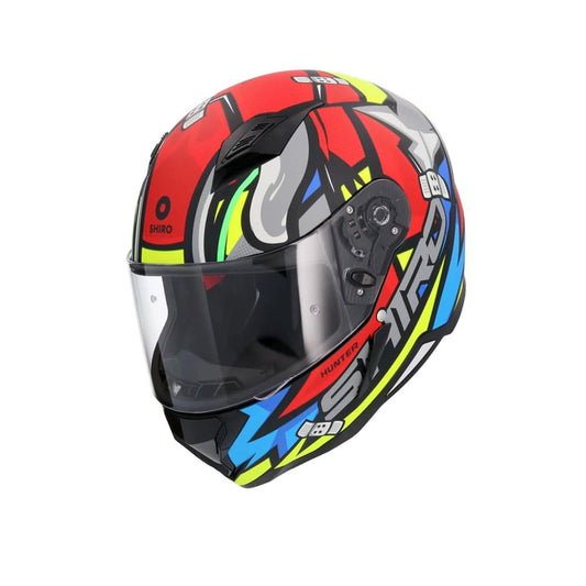 SHIRO HUNTER RACCOON MOTO INTEGRALI CASCHI ROSSO BLU GRIGIO 