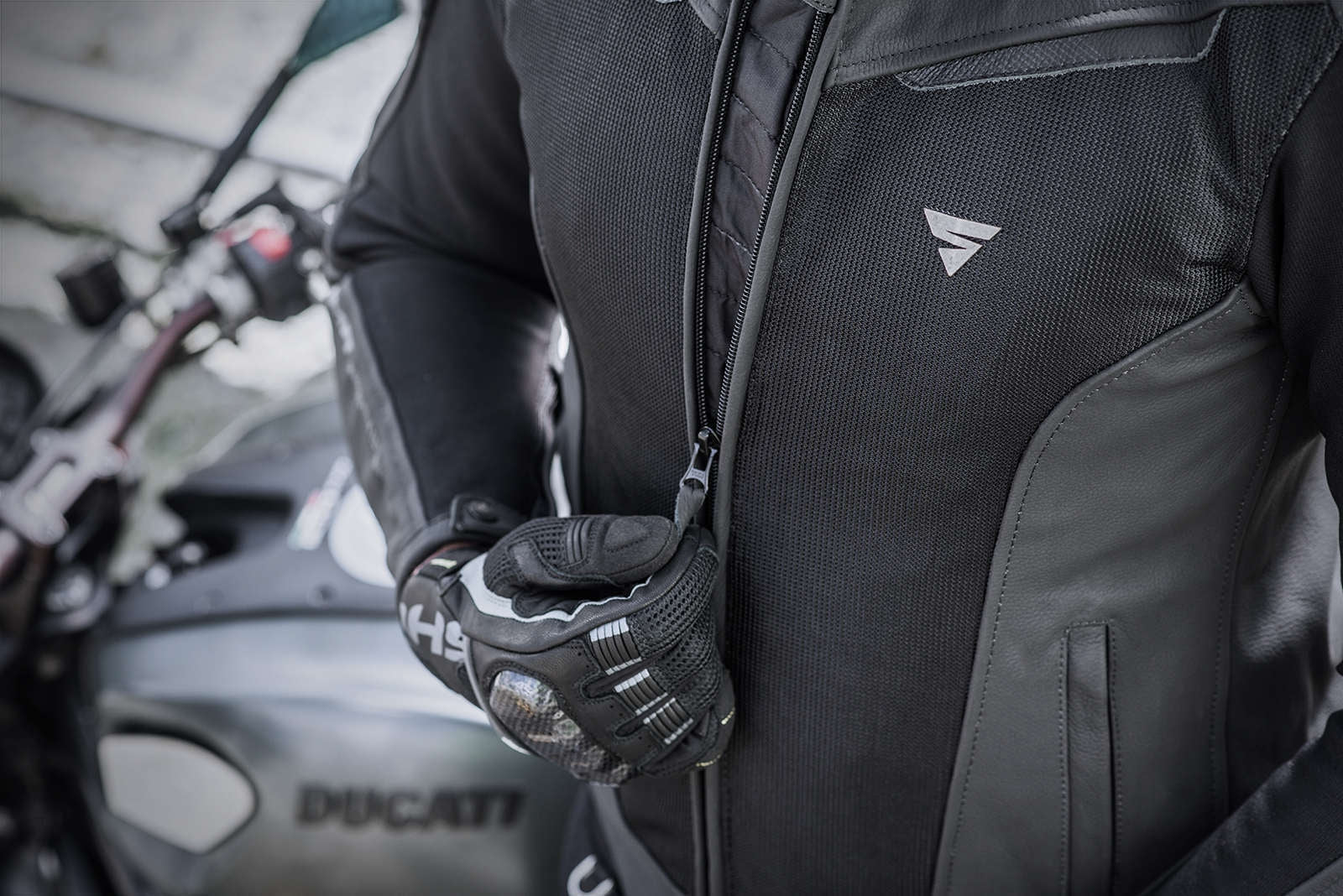 SHIMA Piston motociclista pelle Giacca Nera 