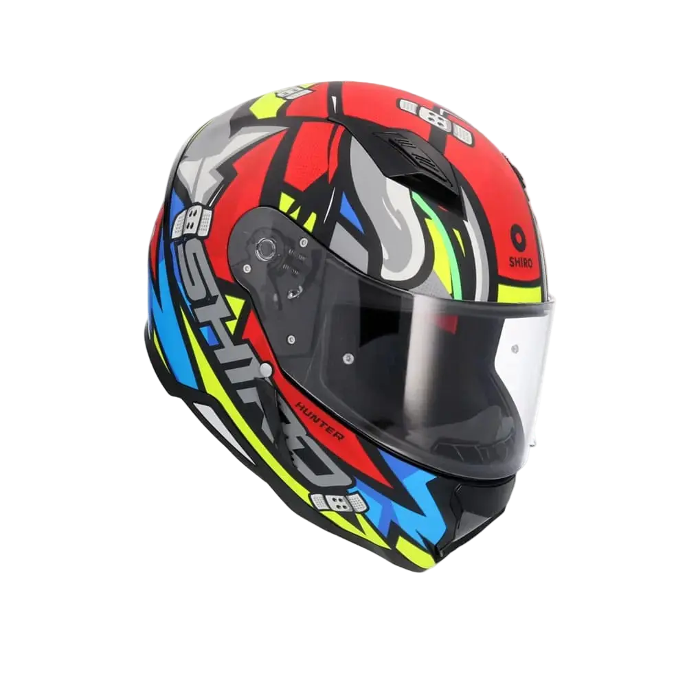 SHIRO HUNTER RACCOON Moto Integrali Caschi Rosso Blu Grigio 