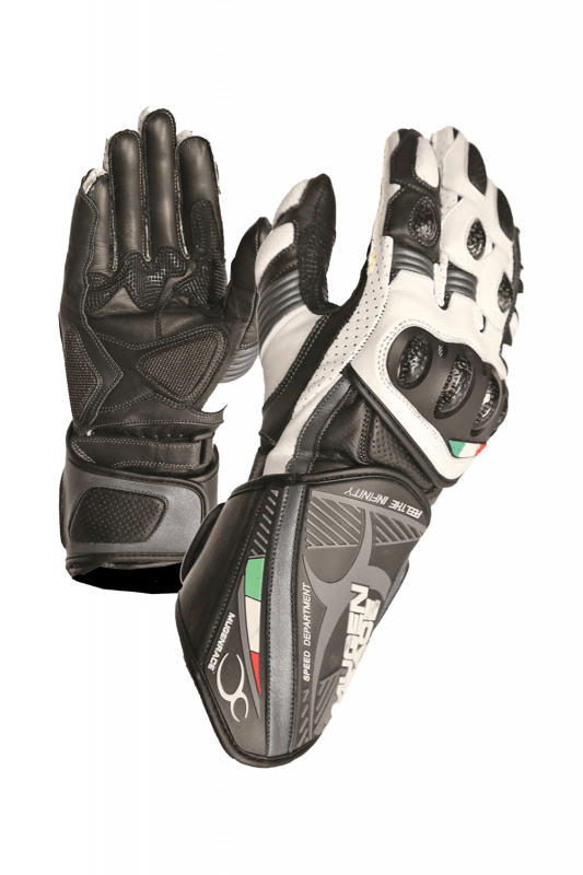 MUGENRACE NEPTUN Sportivo Turismo Moto Pelle Guanti Nero Bianco 