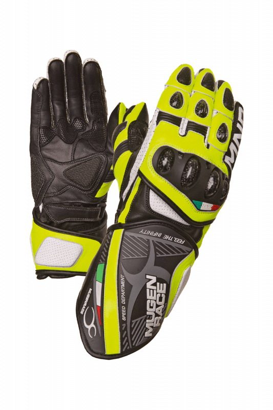 MUGENRACE NEPTUN Sportivo Moto Pelle Guanti Nero Fluo Giallo