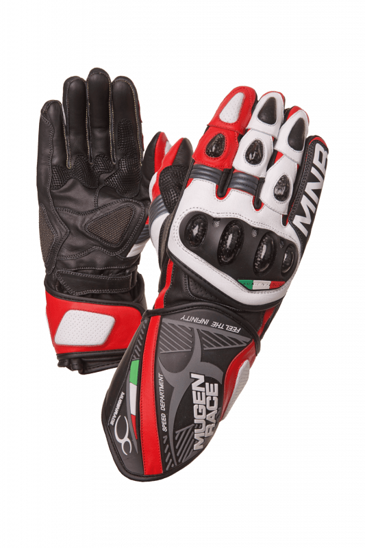 MUGENRACE NEPTUN Sportivo Moto Pelle Guanti Nero Bianco Rosso