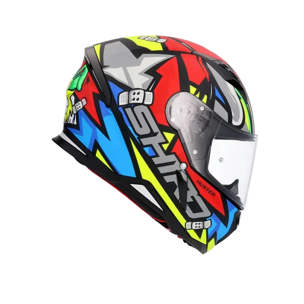 SHIRO HUNTER RACCOON Moto Integrali Caschi Rosso Blu Grigio 