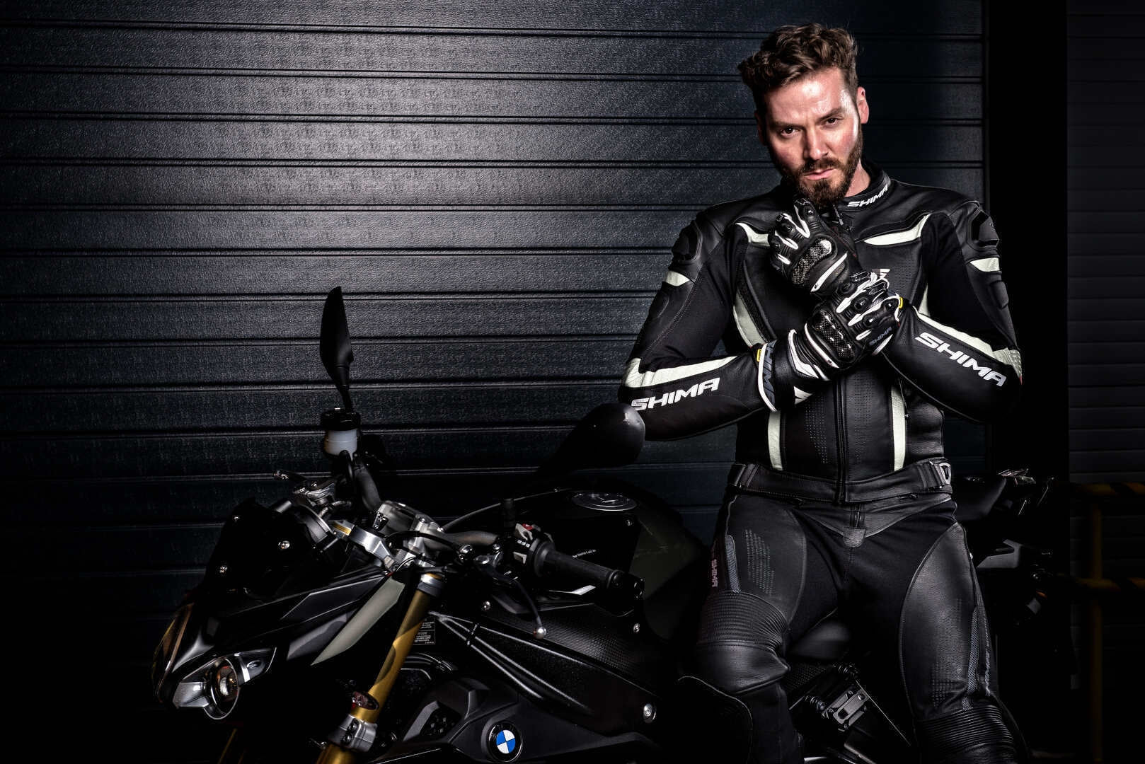 SHIMA Chase Giacca pelle motociclista Nera Bianca