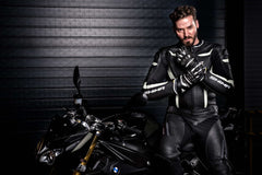 SHIMA Chase Giacca pelle motociclista Nera Bianca