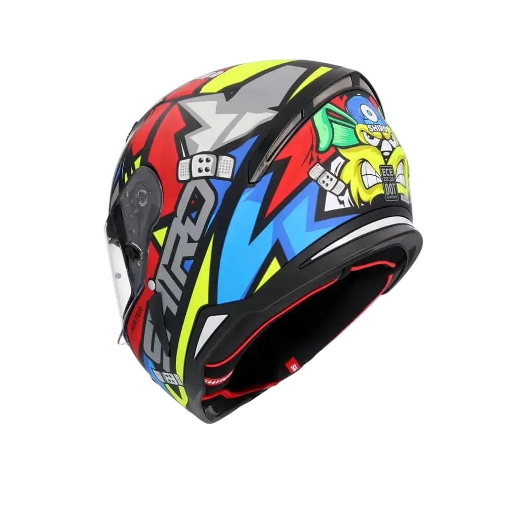 SHIRO HUNTER RACCOON Moto Integrali Caschi Rosso Blu Grigio 