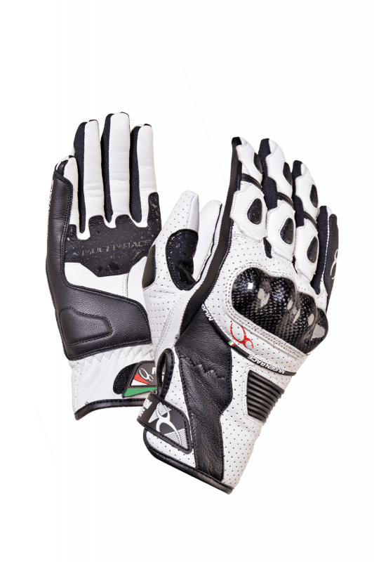 MUGENRACE FIGURATORE Corti Moto Pelle Guanti Bianchi 
