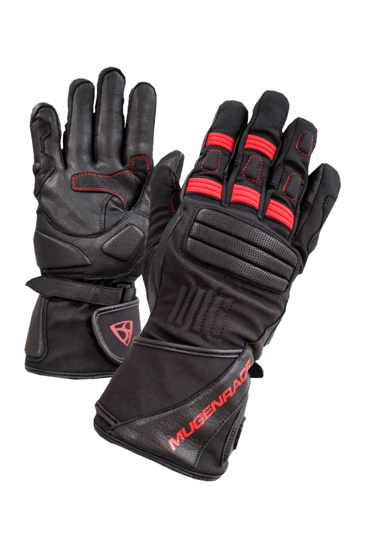 MUGENRACE PRIMO INVERNO Lunghi Moto Guanti Nero Rosso 