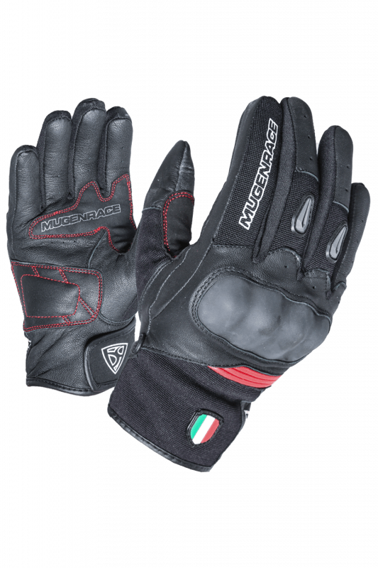 MUGENRACE G-MNR-1970 NEO SHORT Moto Guanti Nero Rosso