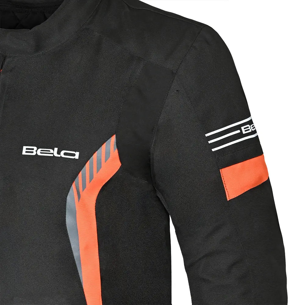Bela Bradley Nero/Arancione Giacca Tessile da Moto Limited Edition front under arm 