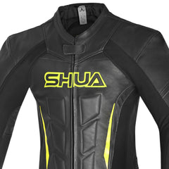 SHUA INFINITY TUTA MOTO PELLE INTERA UOMO NERO GIALLO FLUO 