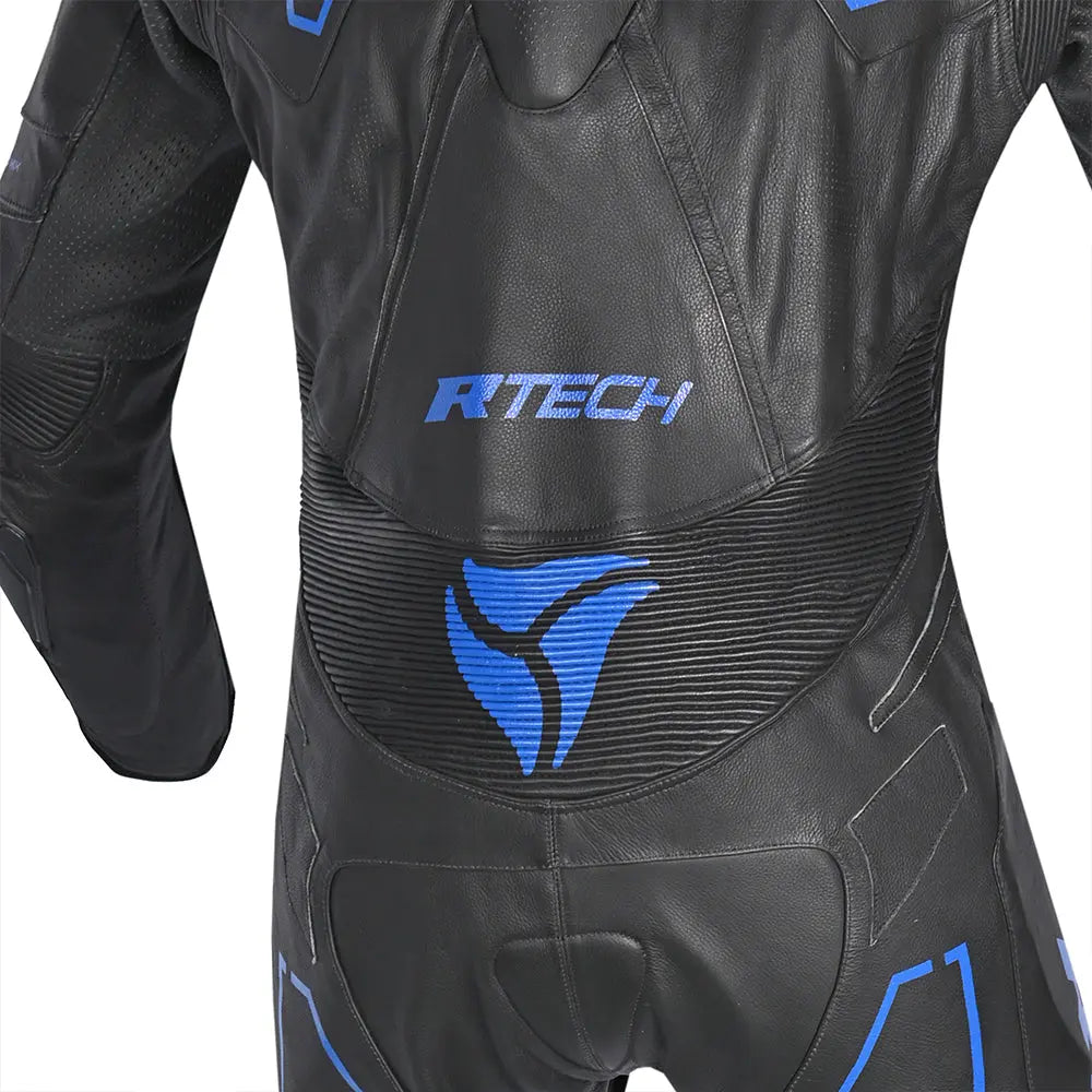 R-Tech rising Kangaroo Mix star Tuta Moto In Pelle Racing Intera Nero/Blu 