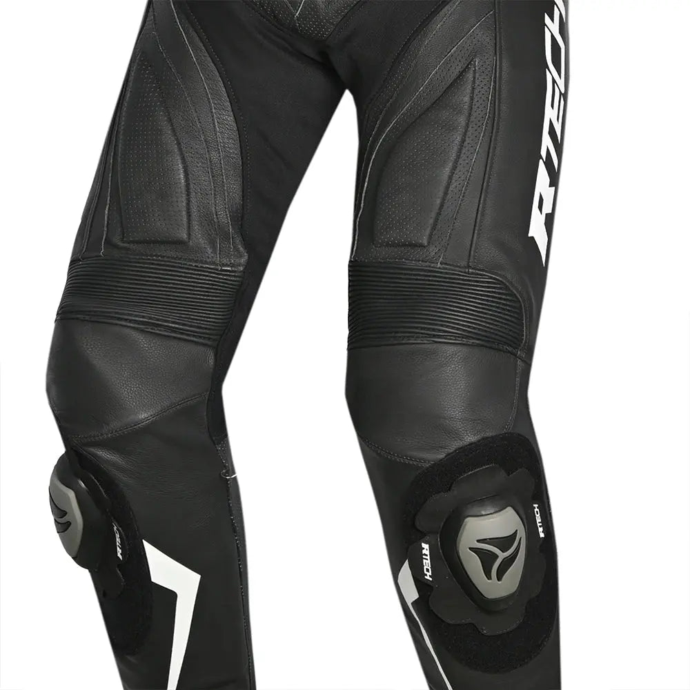 R-Tech Defender GP Tuta Moto In Pelle Racing Intera Nero/Bianco 