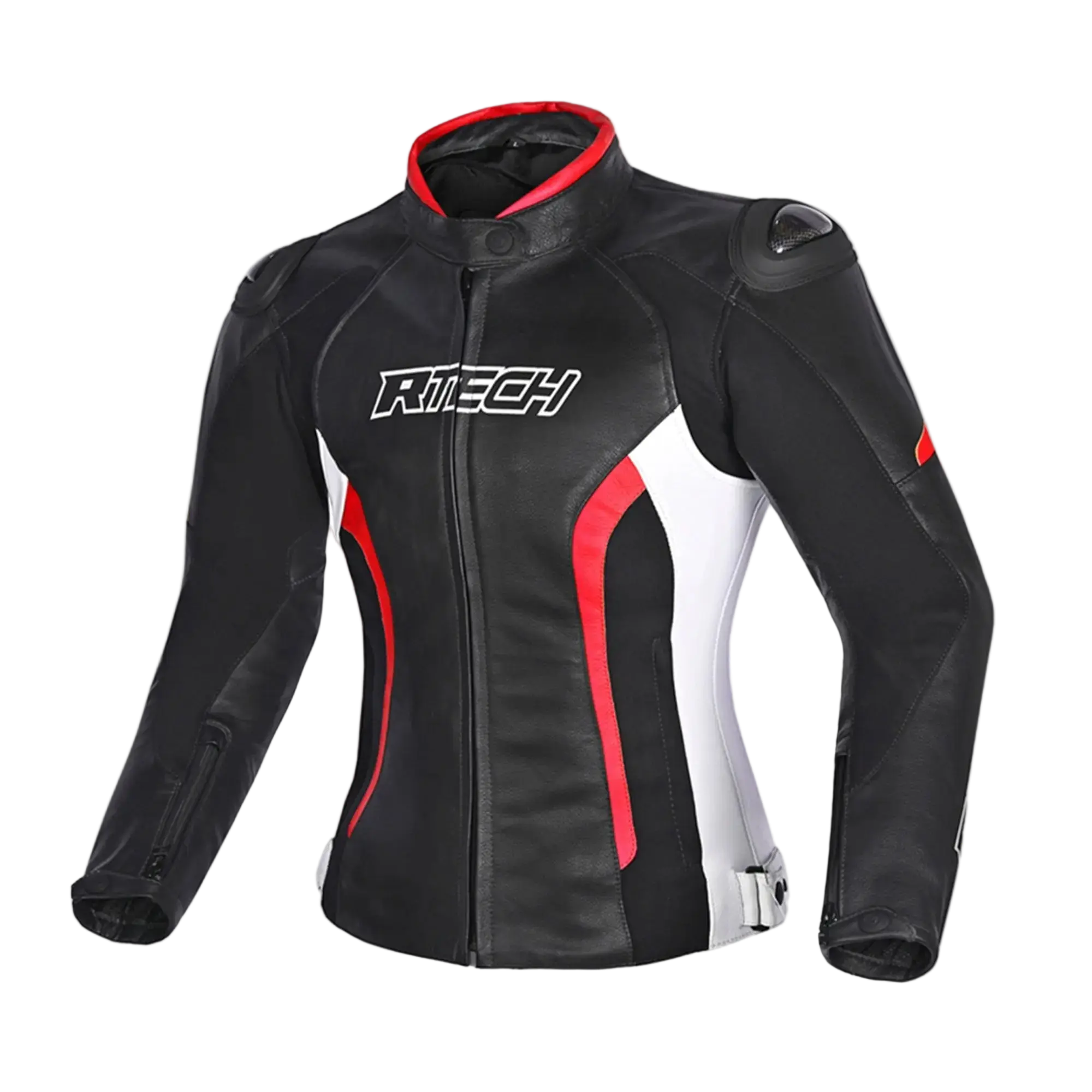 R-TECH -Tom Rider donna Giacca in pelle Negro/Blanco/Rosso 