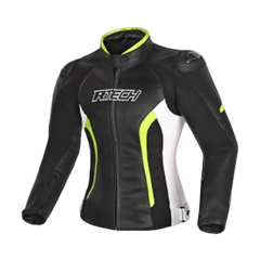 R-TECH -Tom Rider donna Giacca in pelle Negro/Blanco/Amarillo 