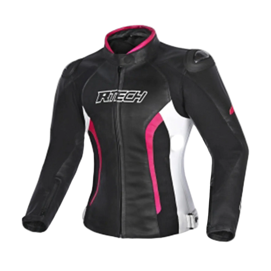 R-TECH -Tom Rider donna Giacca in pelle Negro/Blanco/Fuschia 