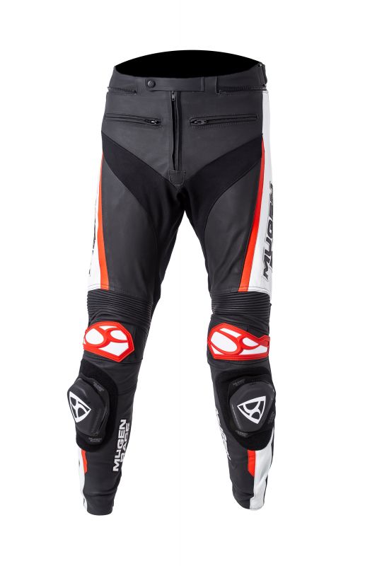 MUGENRACE LP-MNR-1915 RBRS-1 Pantaloni in pelle neri bianchi rossi