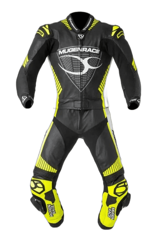 MUGENRACE MNR-1711 Impegnato Tuta Pelle Nero Bianco Giallo Fluo 