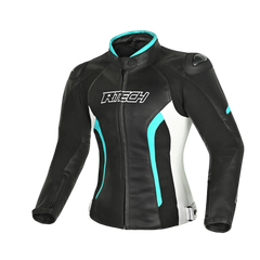 R-TECH -Tom Rider donna Giacca in pelle Negro/Blanco/Turchese 