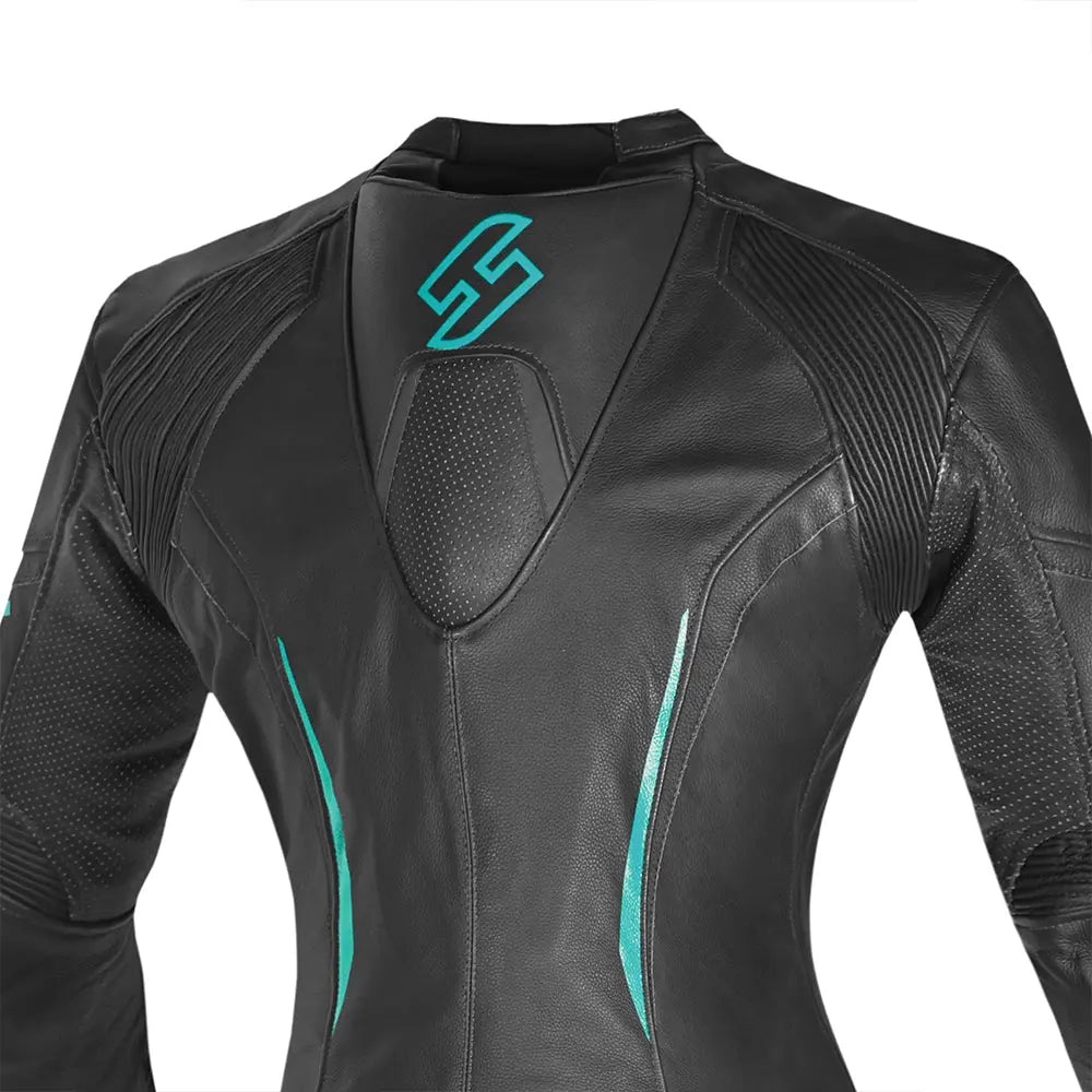 Shua Infinity Tuta Moto donna 2 pezzi Nero/terquise back shoulder 