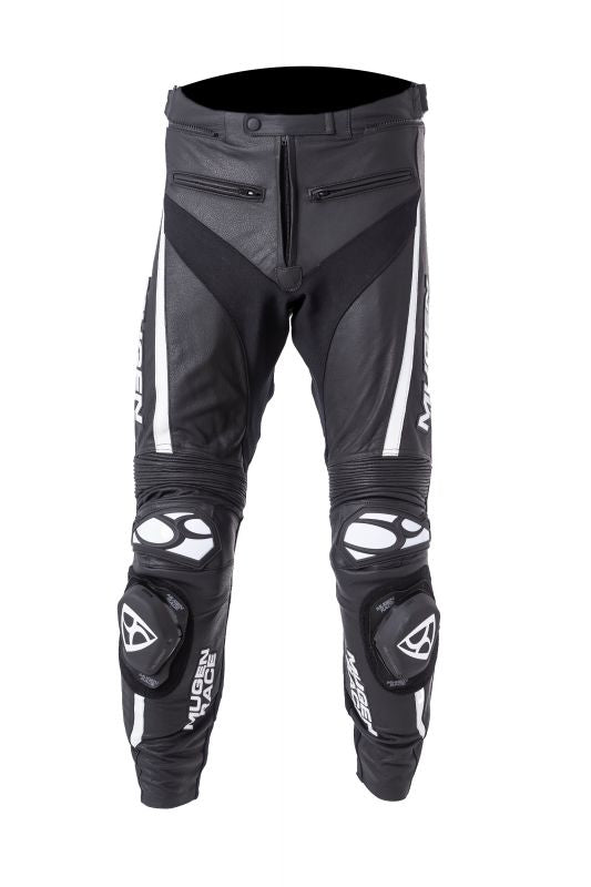 MUGENRACE LP-MNR-1915 RBRS-1 Pantaloni in pelle neri e bianchi