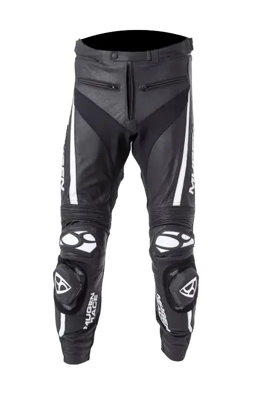 MUGENRACE LP-MNR-1915 RBRS-1 Pantaloni in pelle neri e bianchi 