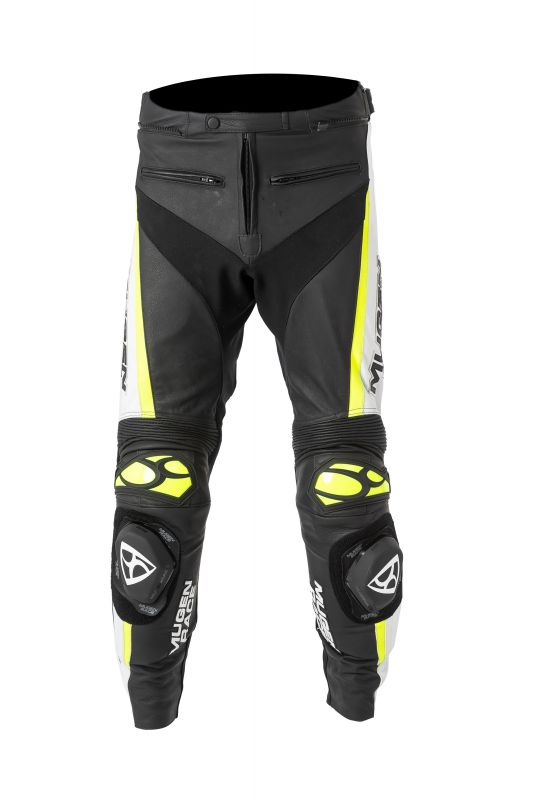 MUGENRACE LP-MNR-1915 RBRS-1 Pantaloni in pelle neri bianchi gialli