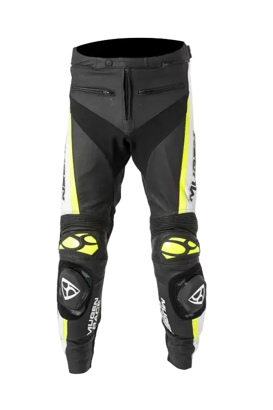 MUGENRACE LP-MNR-1915 RBRS-1 Pantaloni in pelle neri bianchi gialli 