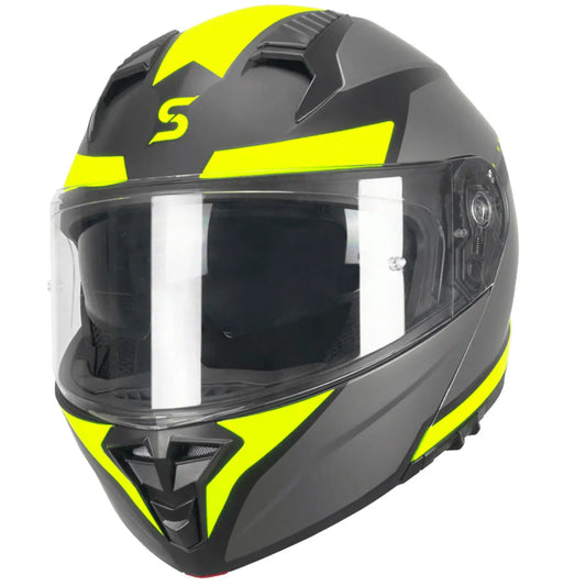 Casco Modulare  SKA-P 5THG FALCON SPORT doppia omologazione P/J  Grafite Giallo Fluo Opaco - Yamoto.it