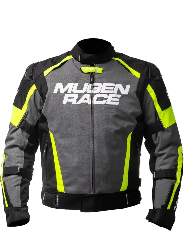MUGENRACE NJ-MNR-2029 ROMANO Uomo Motociclista Tessile Giacca grigio scuro nero giallo fluorescente 