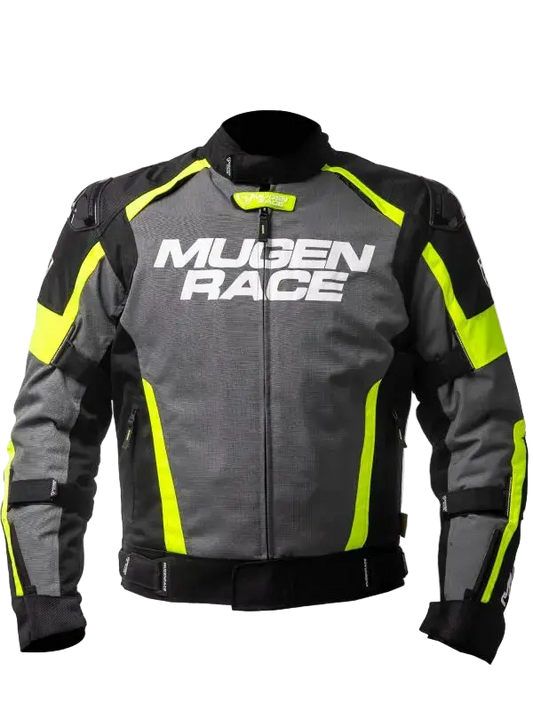 MUGENRACE NJ-MNR-2029 ROMANO Uomo Motociclista Tessile Giacca grigio scuro nero giallo fluorescente 