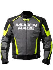 MUGENRACE NJ-MNR-2029 ROMANO Uomo Motociclista Tessile Giacca grigio scuro nero giallo fluorescente 