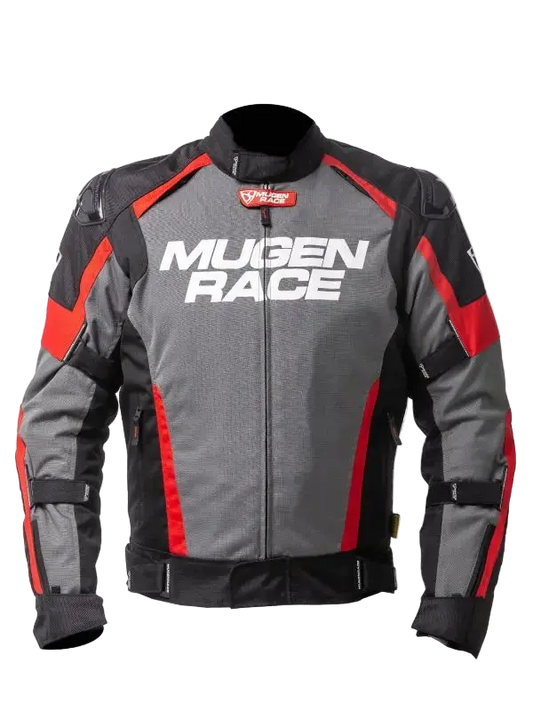 MUGENRACE NJ-MNR-2029 ROMANO Uomo Motociclista Tessile Giacca Grigio Scuro Nero Rosso 