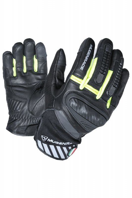 MUGENRACE HAI-KO CORTA Moto Guanti Nero Giallo Fluor